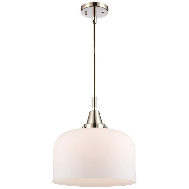 Image 1 Caden Bell 12 inch Wide Polished Nickel Stem Hung Mini Pendant w/ White Sh
