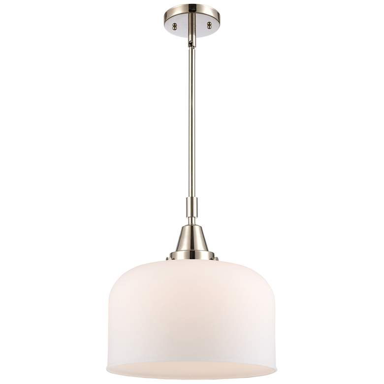 Image 1 Caden Bell 12" Wide Polished Nickel Stem Hung Mini Pendant w/ White Sh