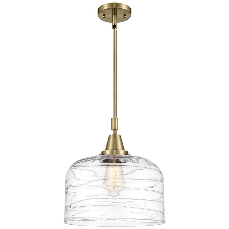 Image 1 Caden Bell 12"W Antique Brass Stem Hung Mini Pendant w/ Deco Swirl Sha