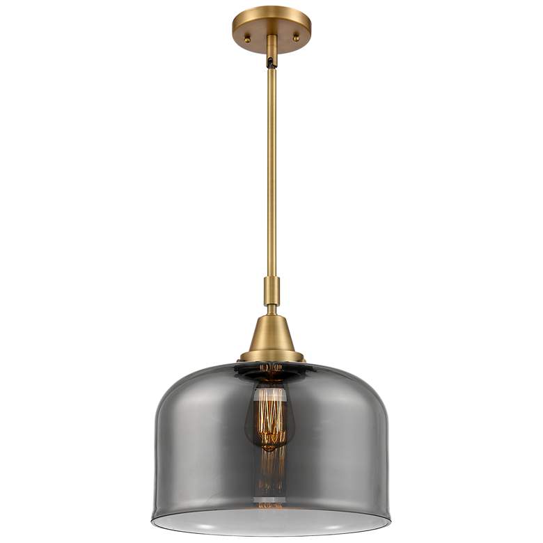 Image 1 Caden Bell 12"W Brushed Brass Stem Hung Mini Pendant w/ Plated Smoke S