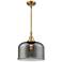 Caden Bell 12"W Brushed Brass Stem Hung Mini Pendant w/ Plated Smoke S