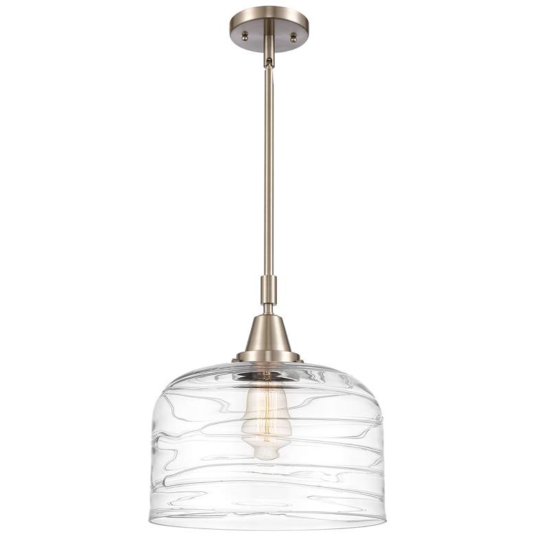 Image 1 Caden Bell 12"W Brushed Nickel Stem Hung Mini Pendant w/ Deco Swirl Sh