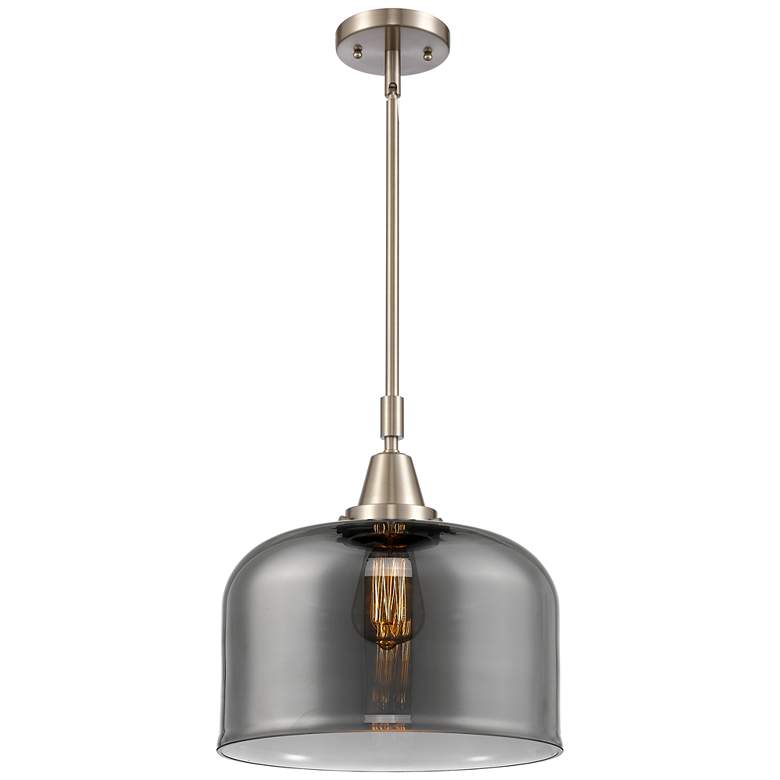 Image 1 Caden Bell 12"W Brushed Nickel Stem Hung Mini Pendant w/ Smoke Shade