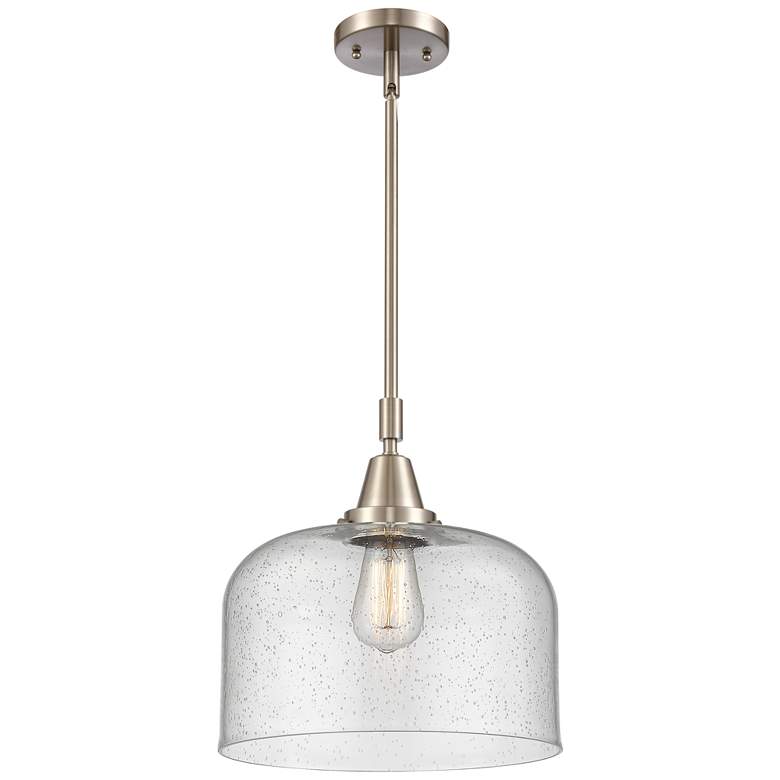 Image 1 Caden Bell 12"W Brushed Satin Nickel Stem Hung Mini Pendant w/ Seedy S