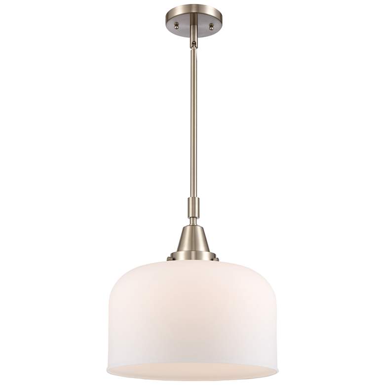 Image 1 Caden Bell 12"W Brushed Satin Nickel Stem Hung Mini Pendant w/ White S