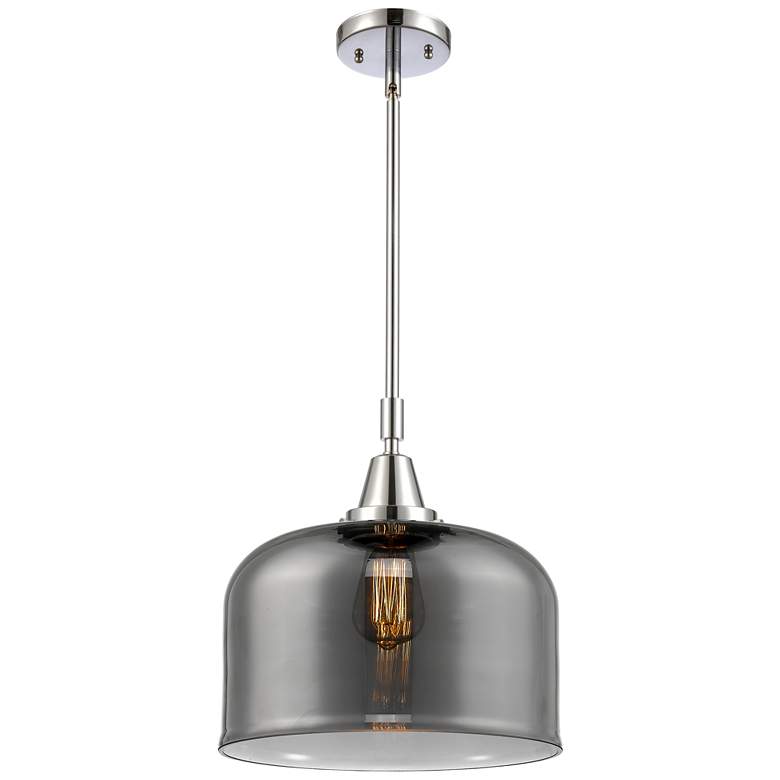 Image 1 Caden Bell 12"W Polished Chrome Stem Hung Mini Pendant w/ Smoke Shade