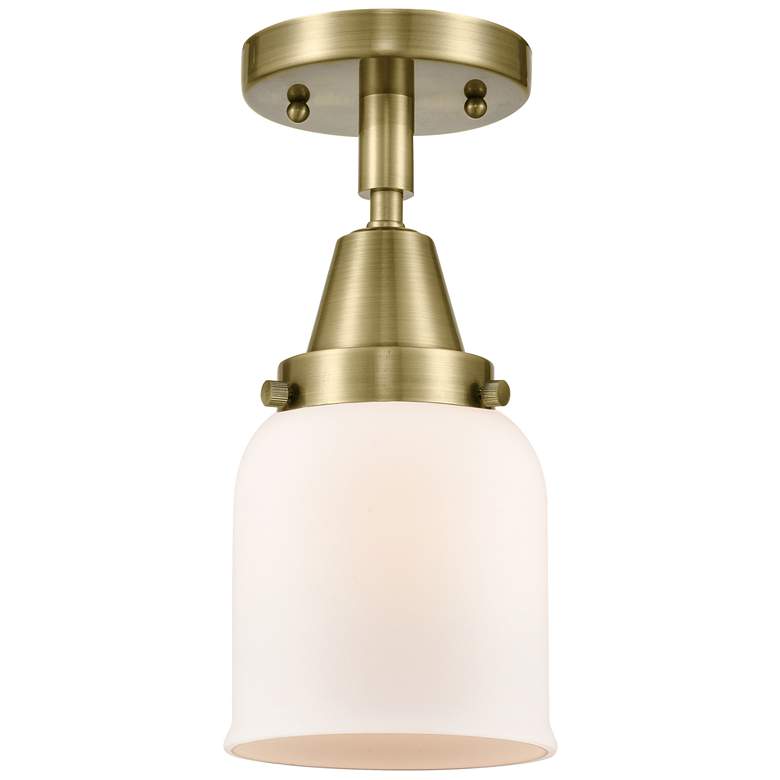 Image 1 Caden Bell 5" Flush Mount - Antique Brass - Matte White Shade
