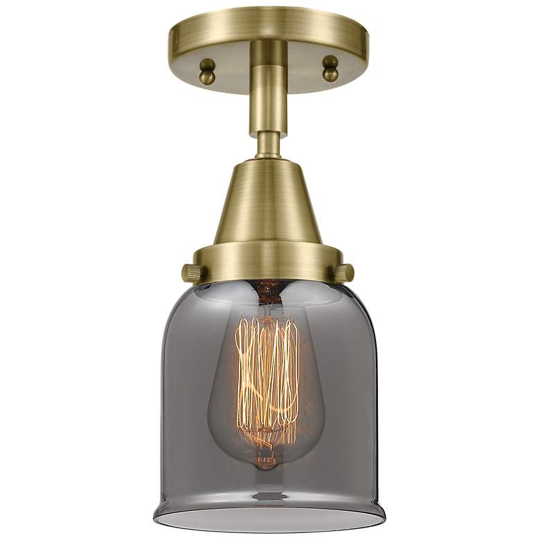 Image 1 Caden Bell 5" Flush Mount - Antique Brass - Plated Smoke Shade
