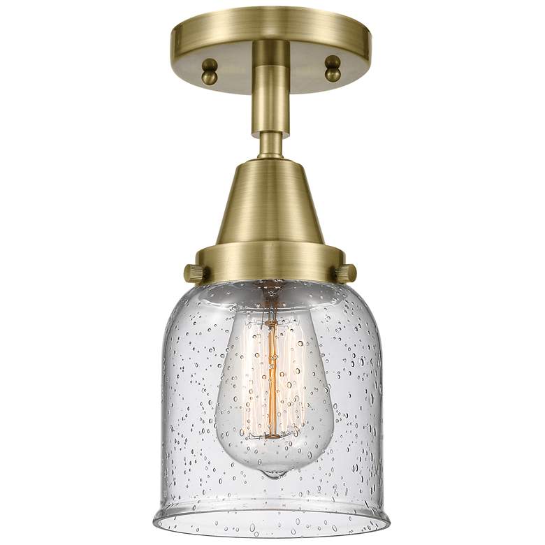 Image 1 Caden Bell 5" Flush Mount - Antique Brass - Seedy Shade
