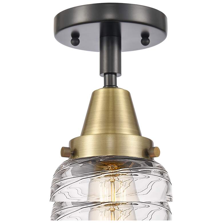 Image 1 Caden Bell 5" Flush Mount - Black Antique Brass - Deco Swirl Shade