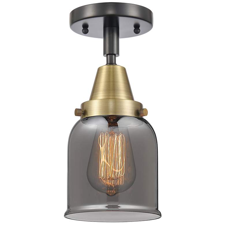 Image 1 Caden Bell 5" Flush Mount - Black Antique Brass - Plated Smoke Shade