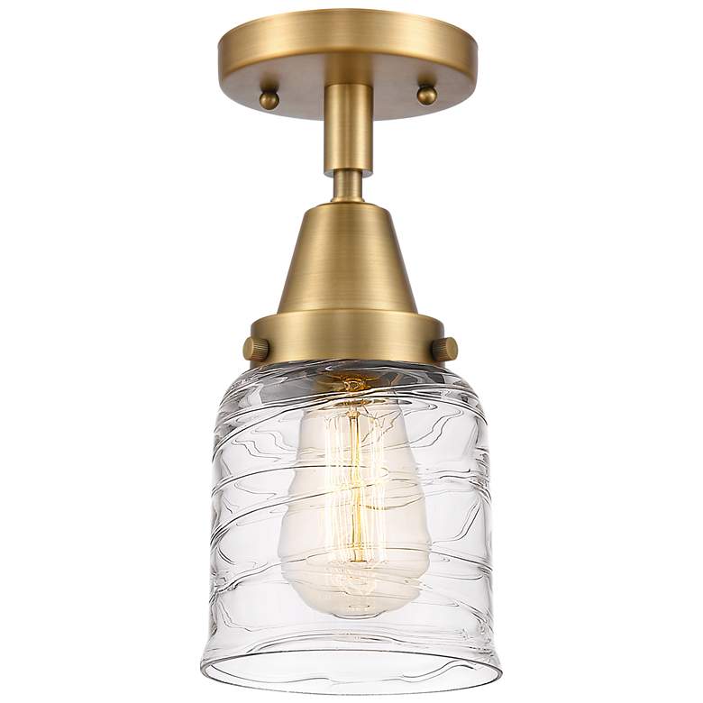 Image 1 Caden Bell 5" Flush Mount - Brushed Brass - Deco Swirl Shade