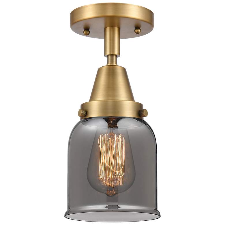 Image 1 Caden Bell 5" Flush Mount - Brushed Brass - Plated Smoke Shade