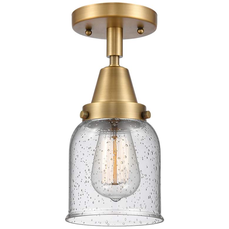 Image 1 Caden Bell 5" Flush Mount - Brushed Brass - Seedy Shade