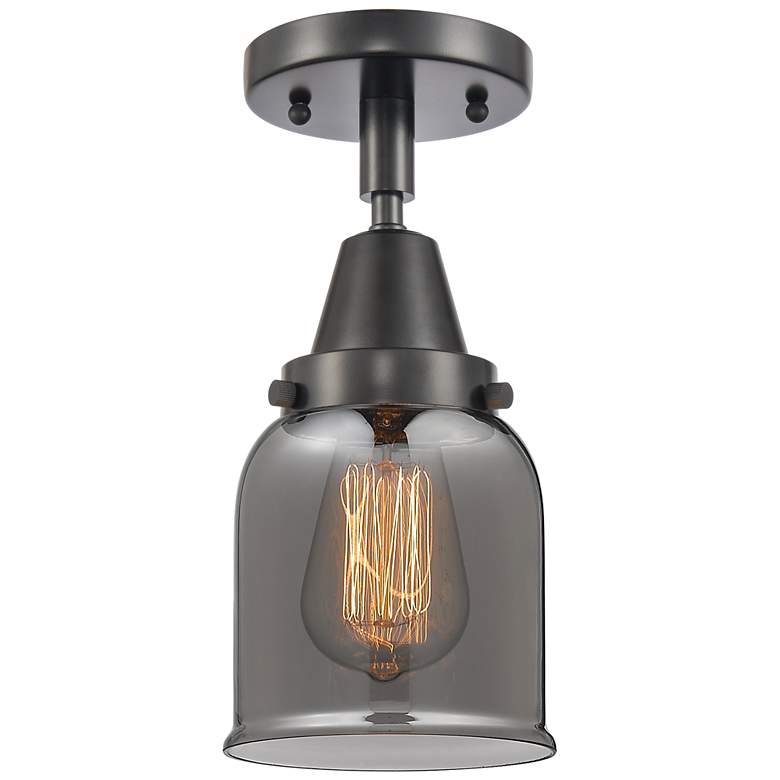 Image 1 Caden Bell 5" Flush Mount - Matte Black - Plated Smoke Shade
