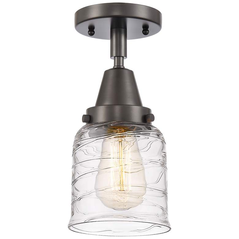Image 1 Caden Bell 5" Flush Mount - Oil Rubbed Bronze - Deco Swirl Shade