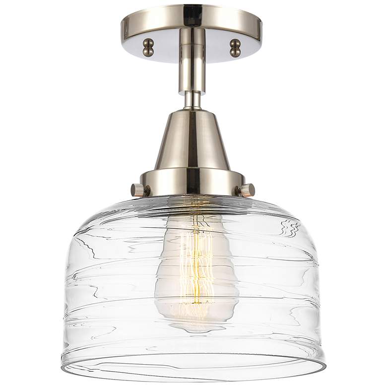 Image 1 Caden Bell 5" Flush Mount - Polished Nickel - Deco Swirl Shade