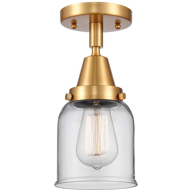 Image 1 Caden Bell 5 inch Flush Mount - Satin Gold - Clear Shade