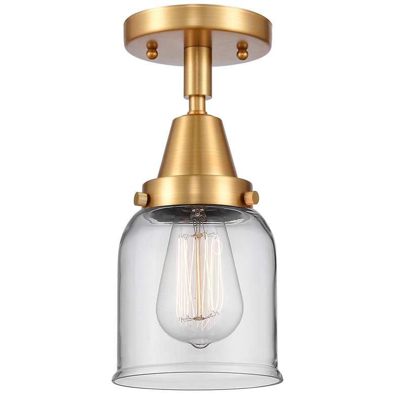 Image 1 Caden Bell 5" Flush Mount - Satin Gold - Clear Shade