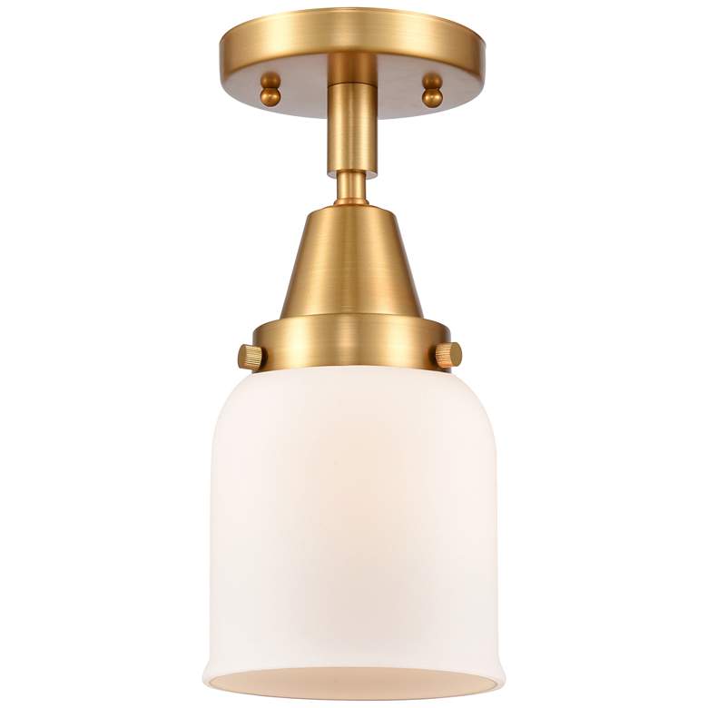 Image 1 Caden Bell 5 inch Flush Mount - Satin Gold - Matte White Shade