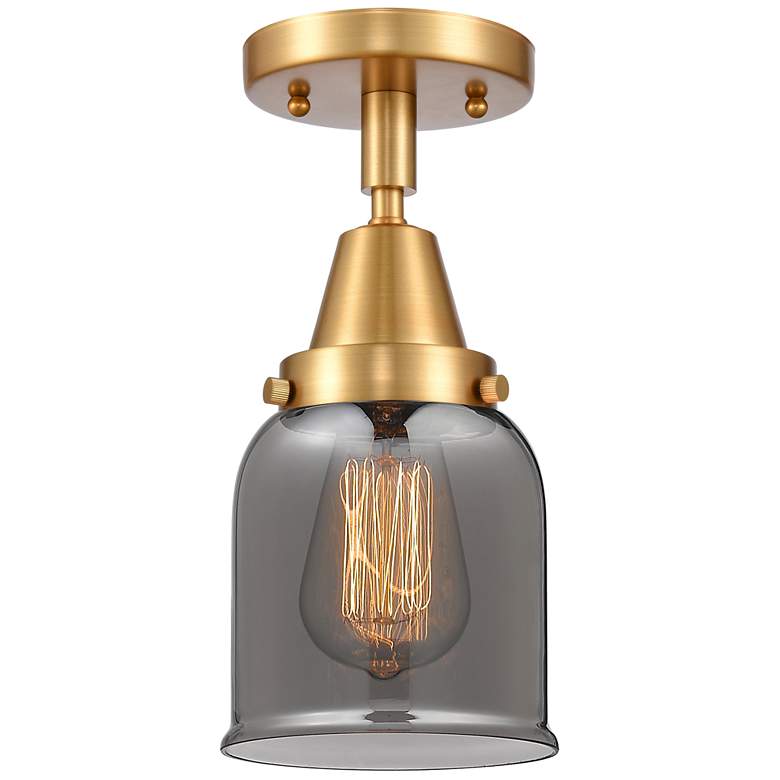 Image 1 Caden Bell 5 inch Flush Mount - Satin Gold - Plated Smoke Shade