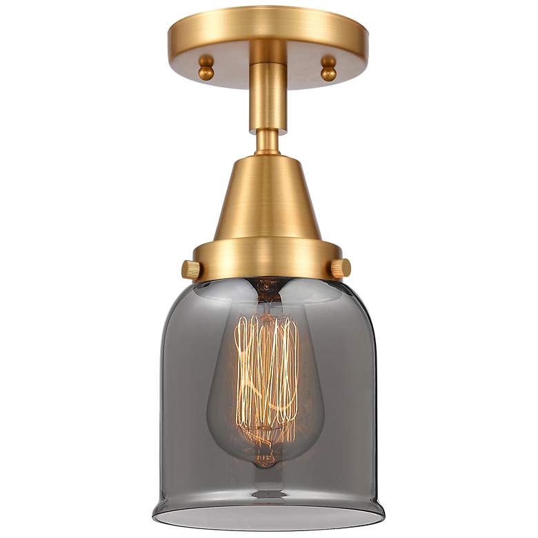 Image 1 Caden Bell 5" Flush Mount - Satin Gold - Plated Smoke Shade