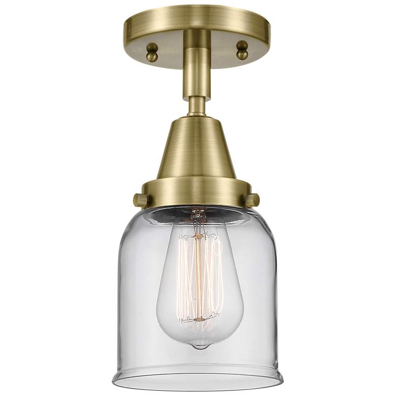 Image 1 Caden Bell 5 inch LED Flush Mount - Antique Brass - Clear Shade