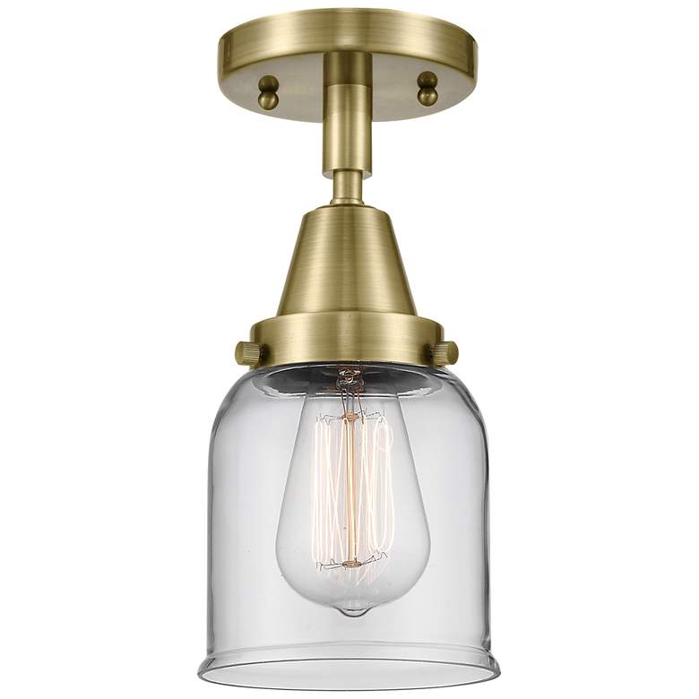 Image 1 Caden Bell 5" LED Flush Mount - Antique Brass - Clear Shade