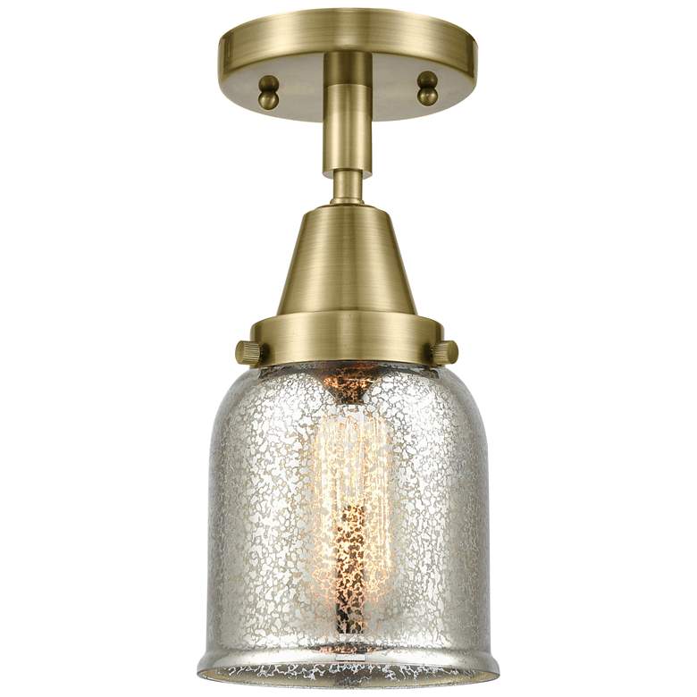 Image 1 Caden Bell 5" LED Flush Mount - Antique Brass - Silver Mercury Shade