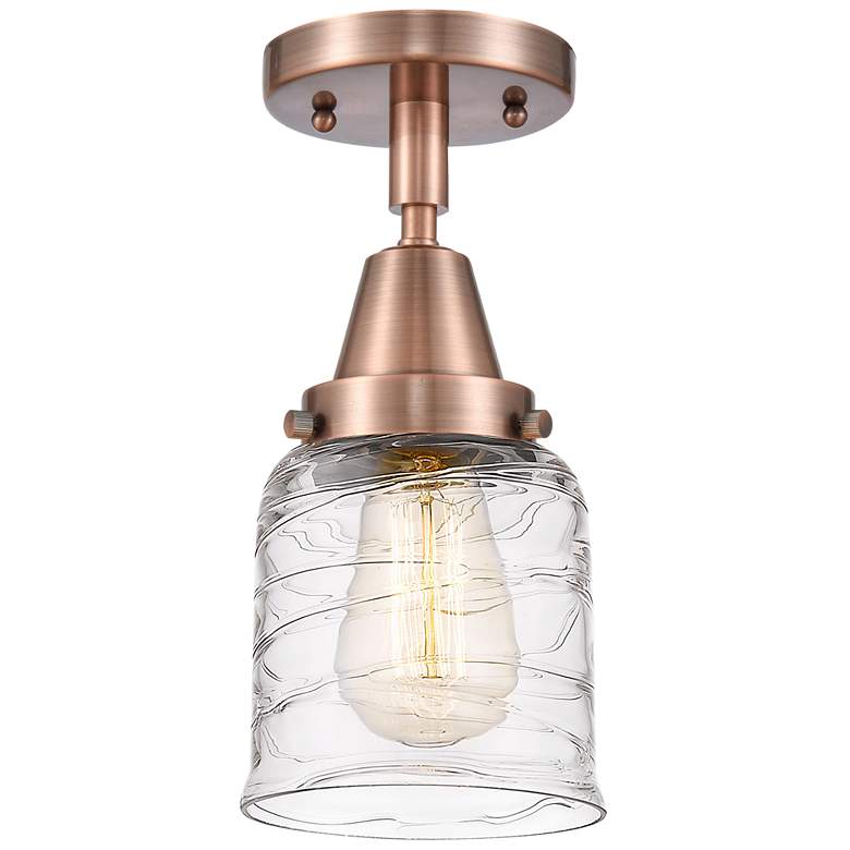 Image 1 Caden Bell 5 inch LED Flush Mount - Antique Copper - Deco Swirl Shade