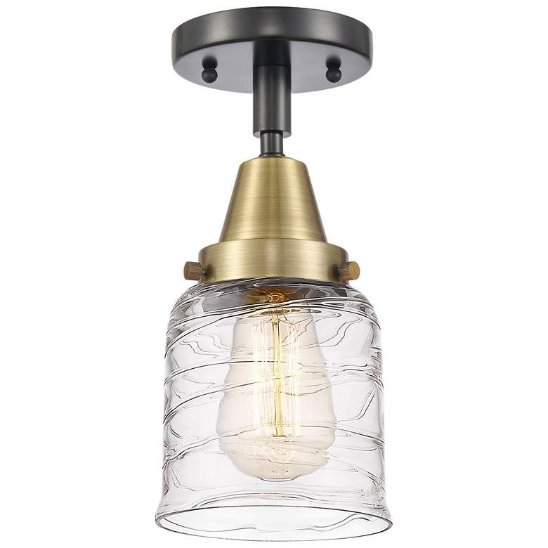 Image 1 Caden Bell 5" LED Flush Mount - Black Antique Brass - Deco Swirl Shade