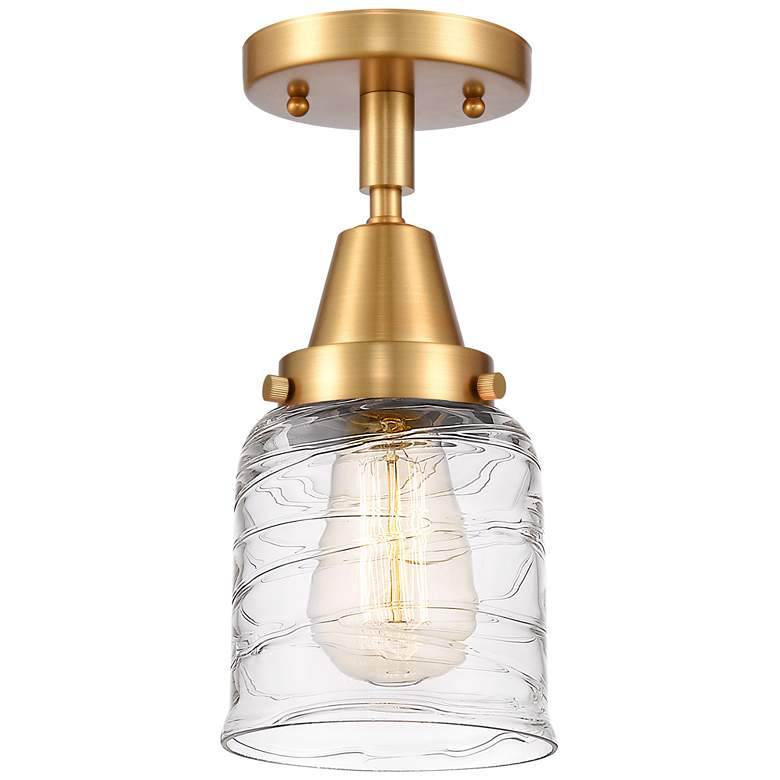 Image 1 Caden Bell 5 inch LED Flush Mount - Satin Gold - Deco Swirl Shade