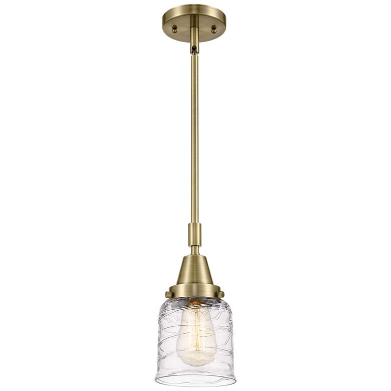 Image 1 Caden Bell 5" Wide Antique Brass Stem Hung Mini Pendant w/ Deco Swirl