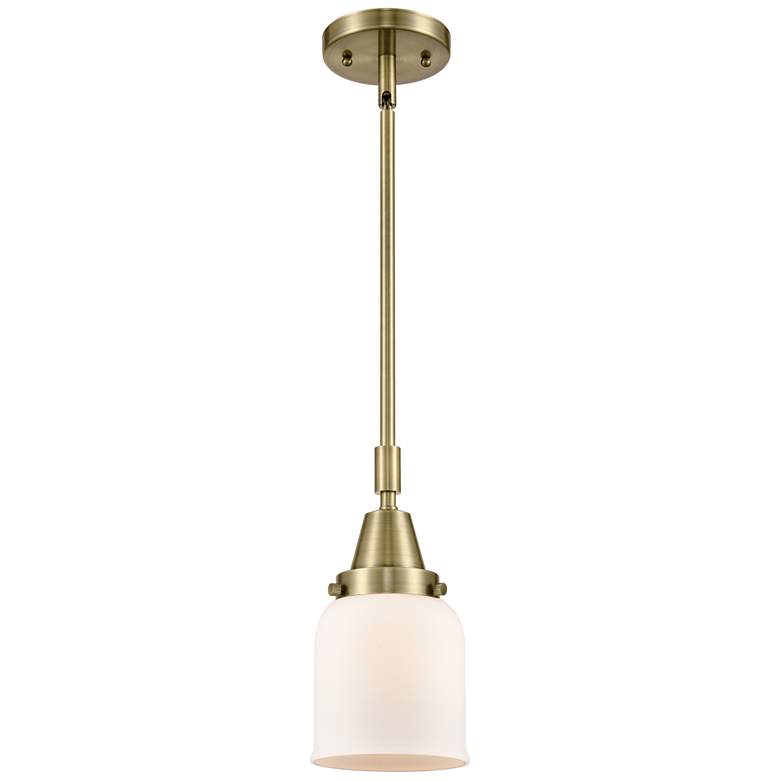 Image 1 Caden Bell 5" Wide Antique Brass Stem Hung Mini Pendant w/ White Shade