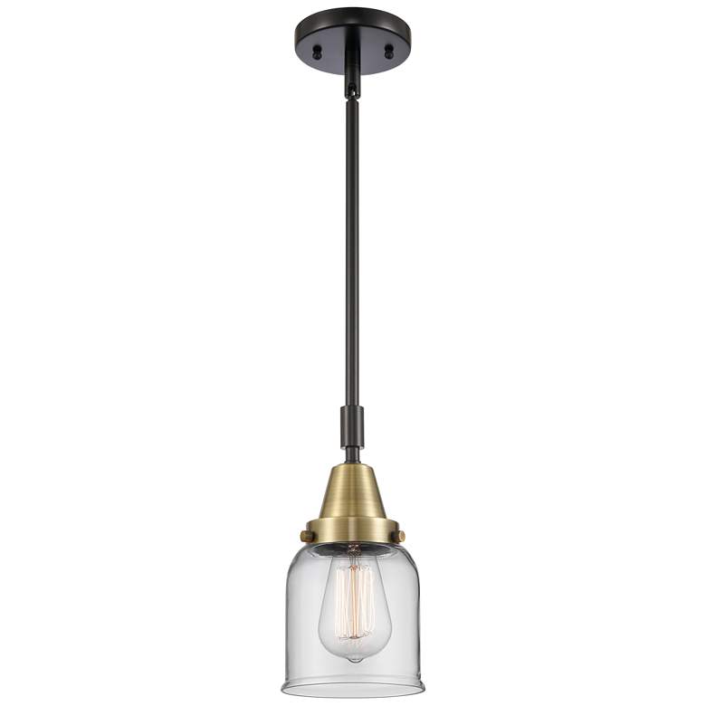 Image 1 Caden Bell 5" Wide Black Brass Stem Hung Mini Pendant w/ Clear Shade