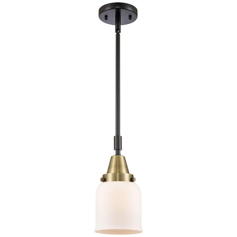 Image 1 Caden Bell 5" Wide Black Brass Stem Hung Mini Pendant w/ Matte White S