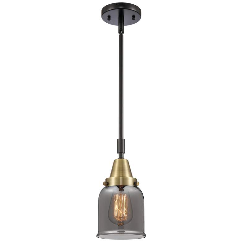 Image 1 Caden Bell 5" Wide Black Brass Stem Hung Mini Pendant w/ Plated Smoke