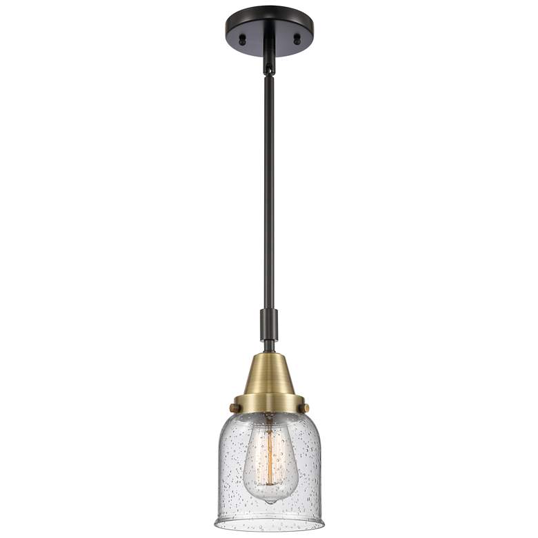 Image 1 Caden Bell 5" Wide Black Brass Stem Hung Mini Pendant w/ Seedy Shade