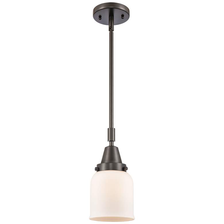 Image 1 Caden Bell 5" Wide Bronze Stem Hung Mini Pendant w/ Matte White Shade
