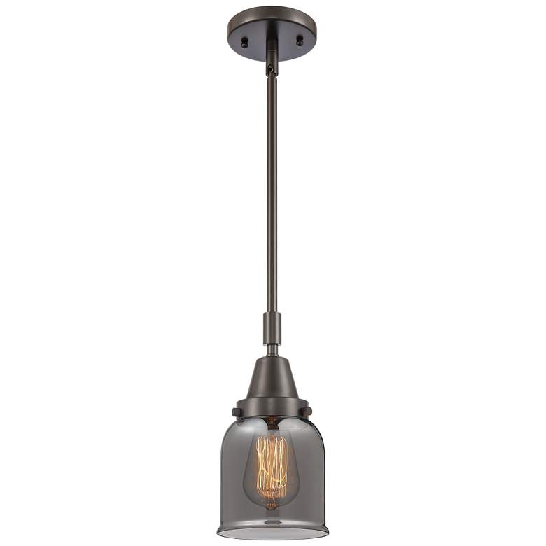 Image 1 Caden Bell 5 inch Wide Bronze Stem Hung Mini Pendant w/ Plated Smoke Shade