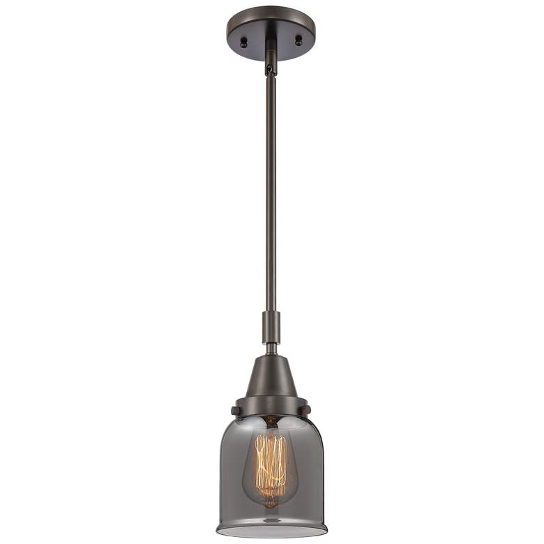 Image 1 Caden Bell 5" Wide Bronze Stem Hung Mini Pendant w/ Plated Smoke Shade