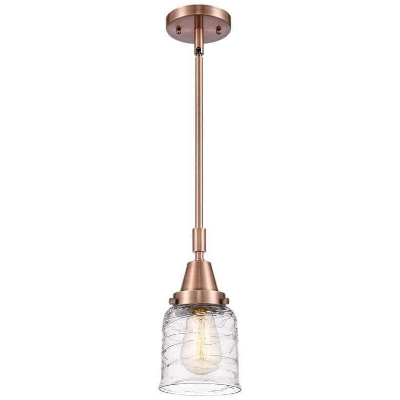 Image 1 Caden Bell 5" Wide Copper Stem Hung Mini Pendant w/ Deco Swirl Shade