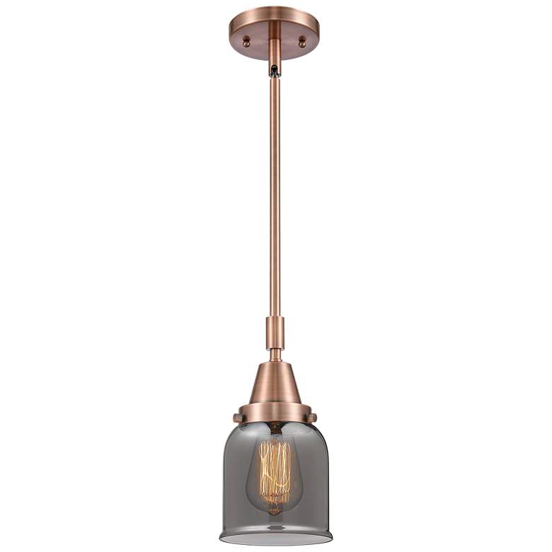 Image 1 Caden Bell 5 inch Wide Copper Stem Hung Mini Pendant w/ Plated Smoke Shade
