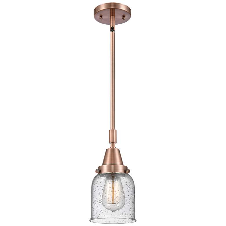 Image 1 Caden Bell 5" Wide Copper Stem Hung Mini Pendant w/ Seedy Shade
