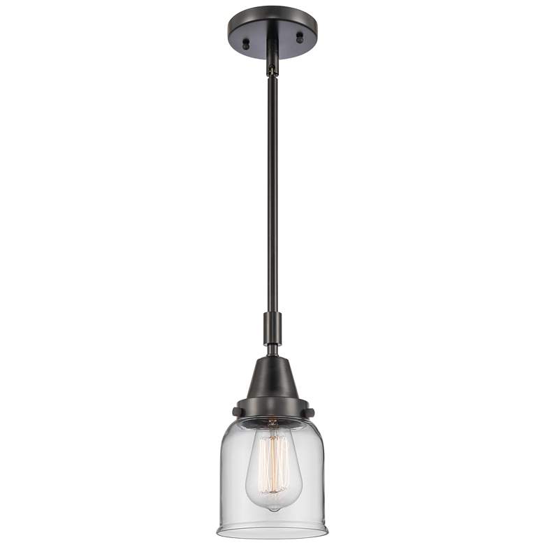 Image 1 Caden Bell 5" Wide Matte Black Stem Hung Mini Pendant w/ Clear Shade