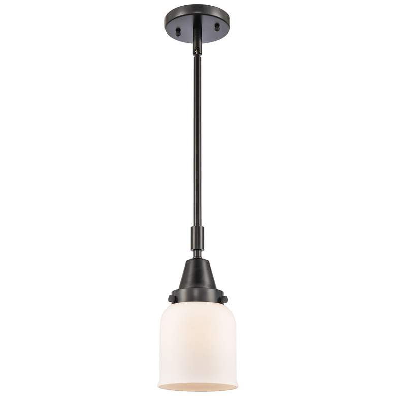 Image 1 Caden Bell 5" Wide Matte Black Stem Hung Mini Pendant w/ Matte White S