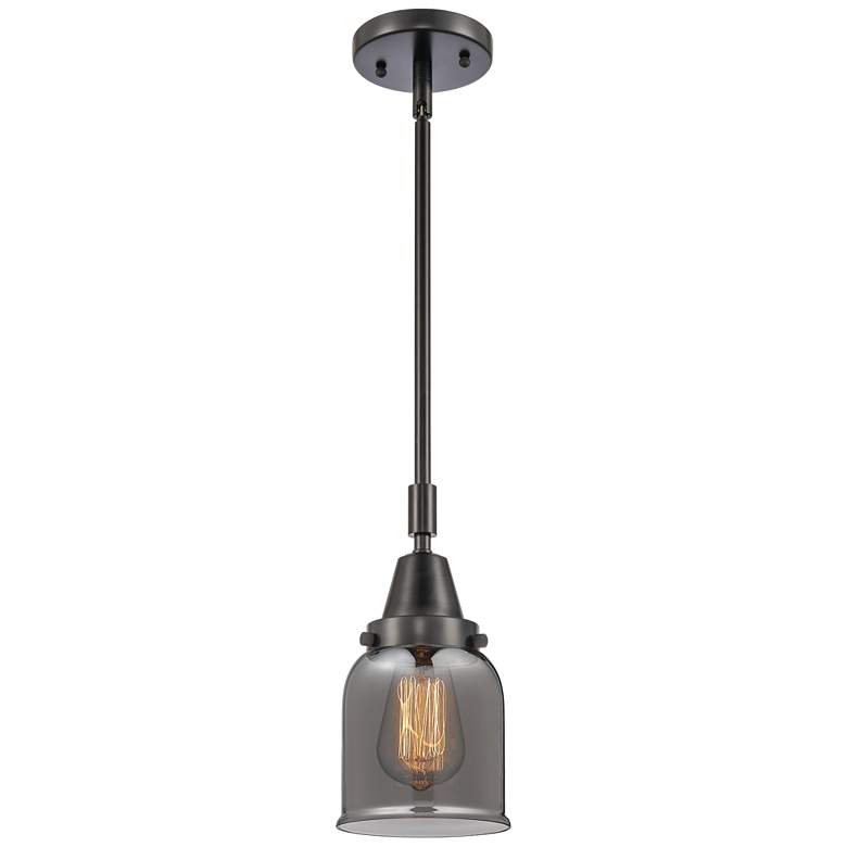 Image 1 Caden Bell 5" Wide Matte Black Stem Hung Mini Pendant w/ Plated Smoke