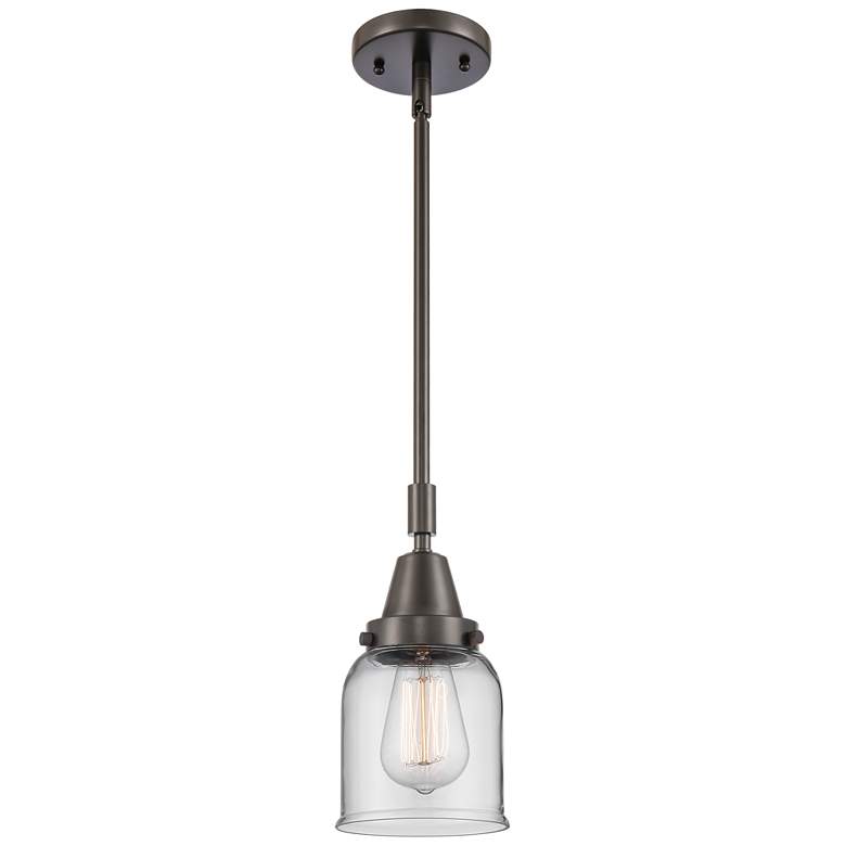 Image 1 Caden Bell 5" Wide Oil Rubbed Bronze Stem Hung Mini Pendant w/ Clear S