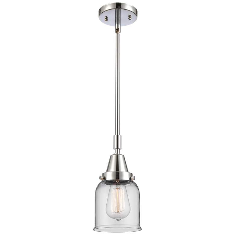Image 1 Caden Bell 5 inch Wide Polished Chrome Stem Hung Mini Pendant w/ Clear Sha