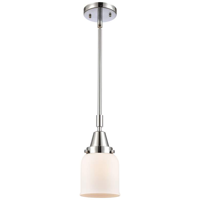 Image 1 Caden Bell 5" Wide Polished Chrome Stem Hung Mini Pendant w/ White Sha